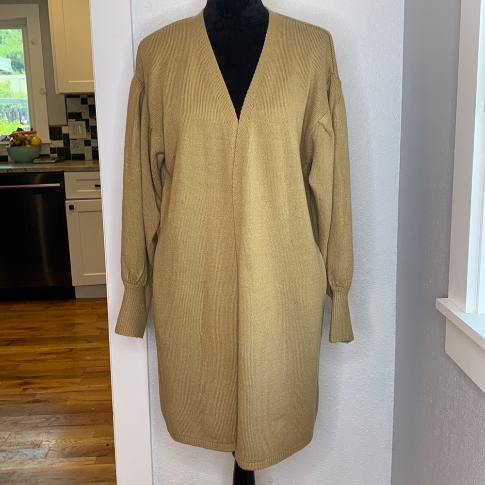 New York & Company Longline Duster Knit Cardigan Balloon Sleeve Large pockets